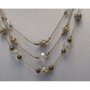 Multistrand Gold Tone Clear Beaded Faceted Bead Necklace Quiet Luxury Old Money
